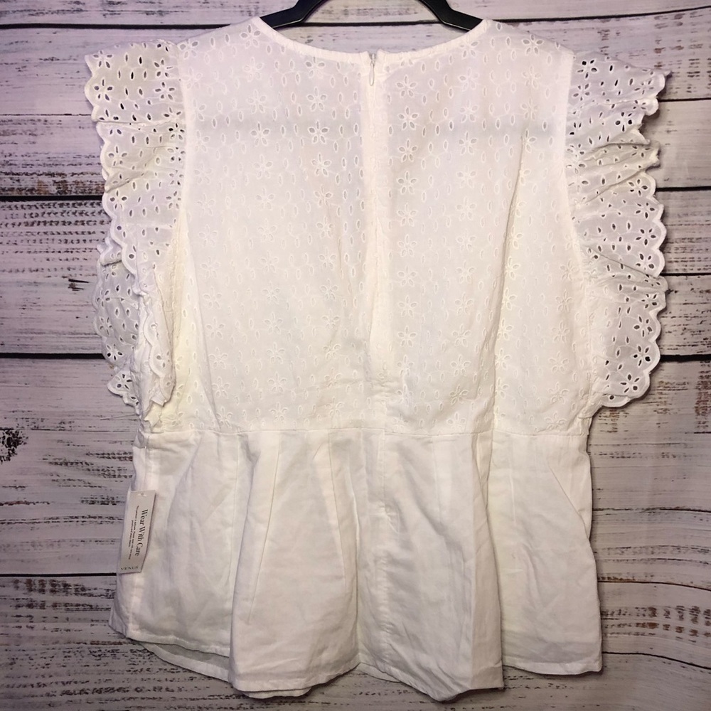 VENUS White Eyelet Ruffle Sleeve Blouse size 12 NWOT - Picture 12 of 12